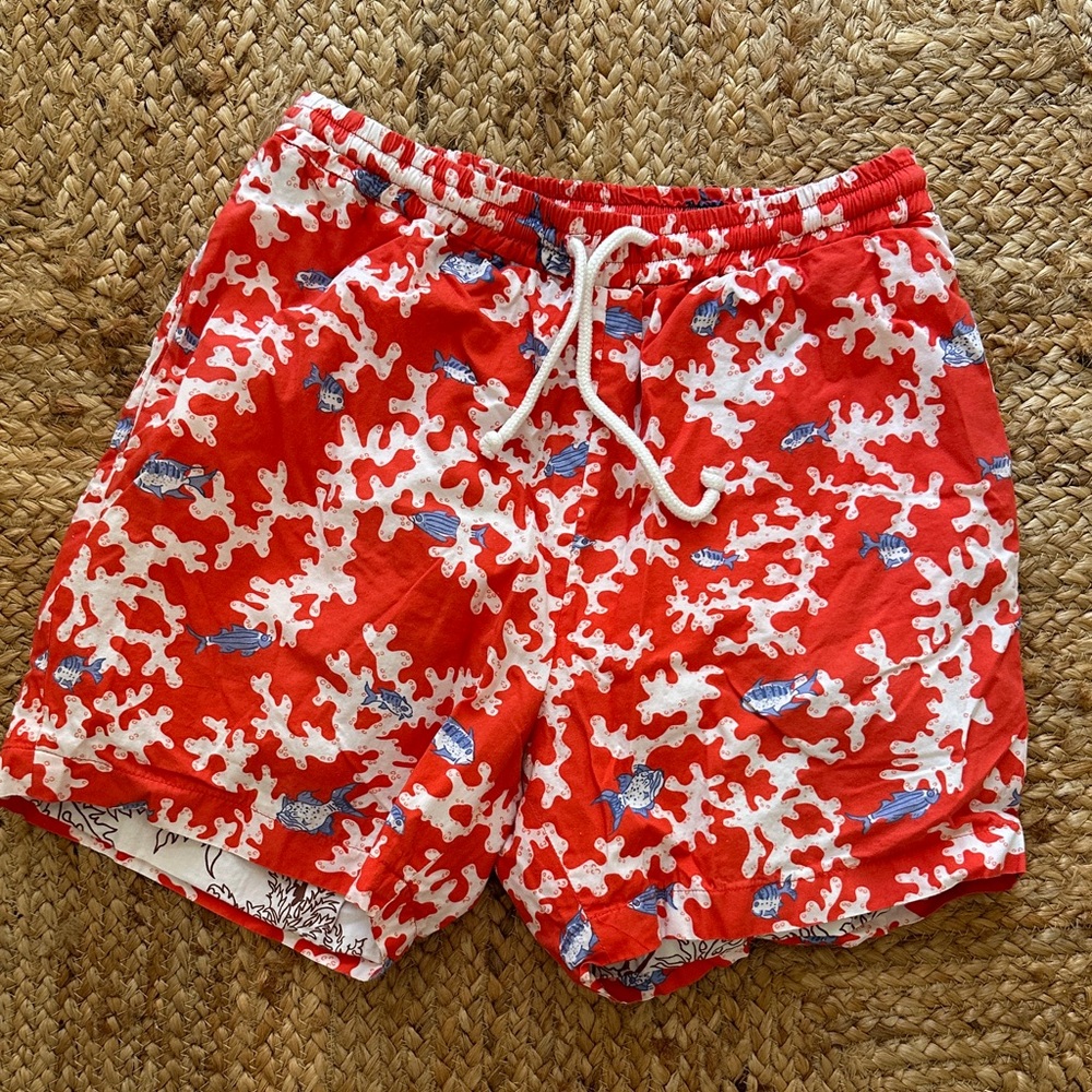 Coco Shop - Antigua Red Coral Pattern Men's Swim Shorts